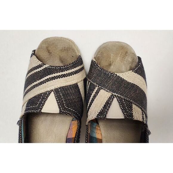 TOMS Women Peep Toe Wedge Espadrilles Blue White Stripe Canvas Shoes Size 7.5W - Picture 6 of 9